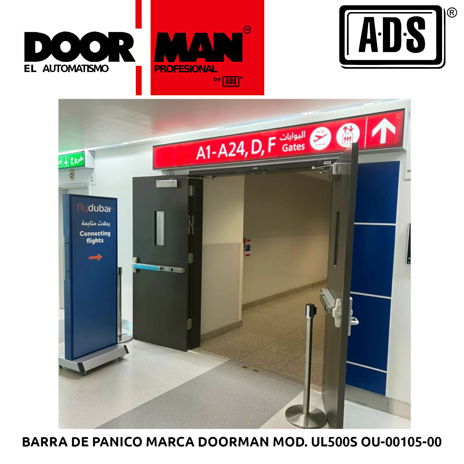 BARRA DE PANICO MARCA DOORMAN MOD. UL500S OU-00105-00 MARCA ADS